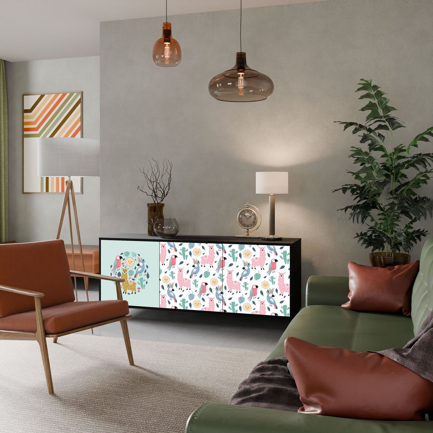 COLORFUL ALPACAS 3-Door Sideboard in Black Finish