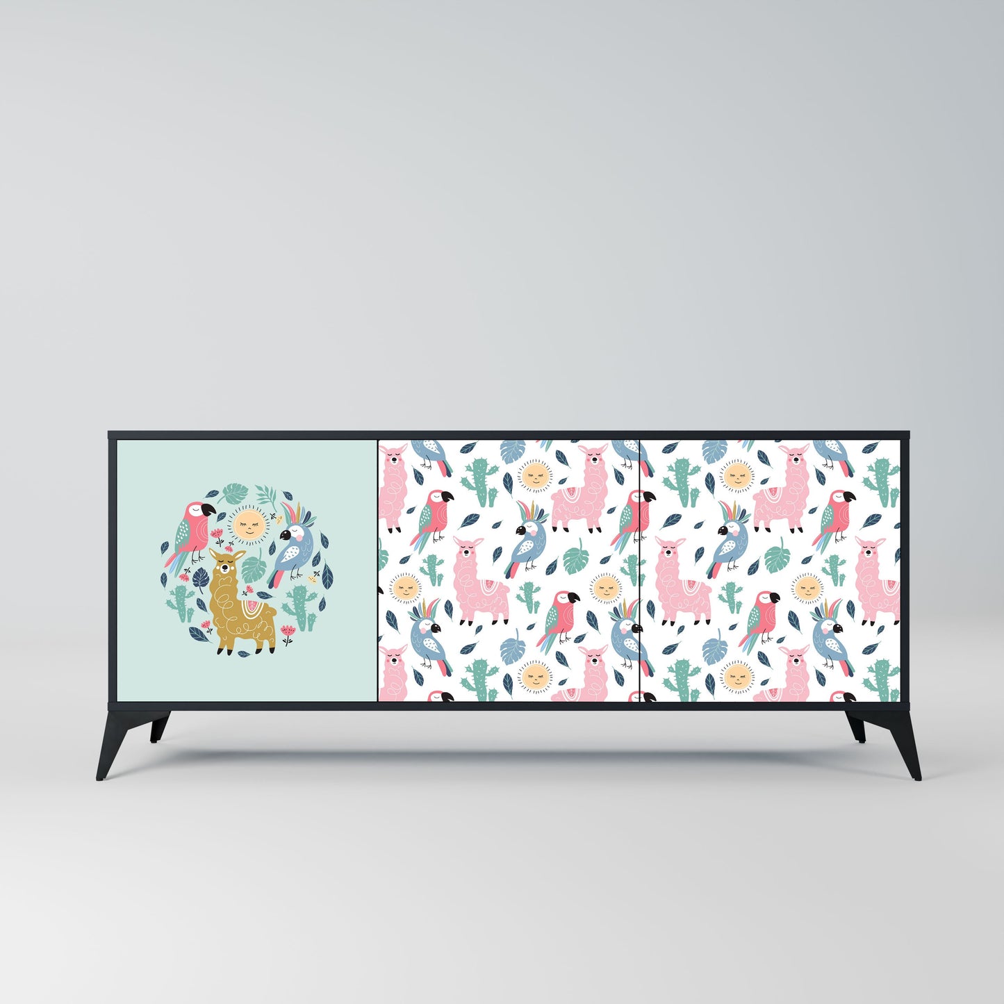 COLORFUL ALPACAS 3-Door Sideboard in Black Finish
