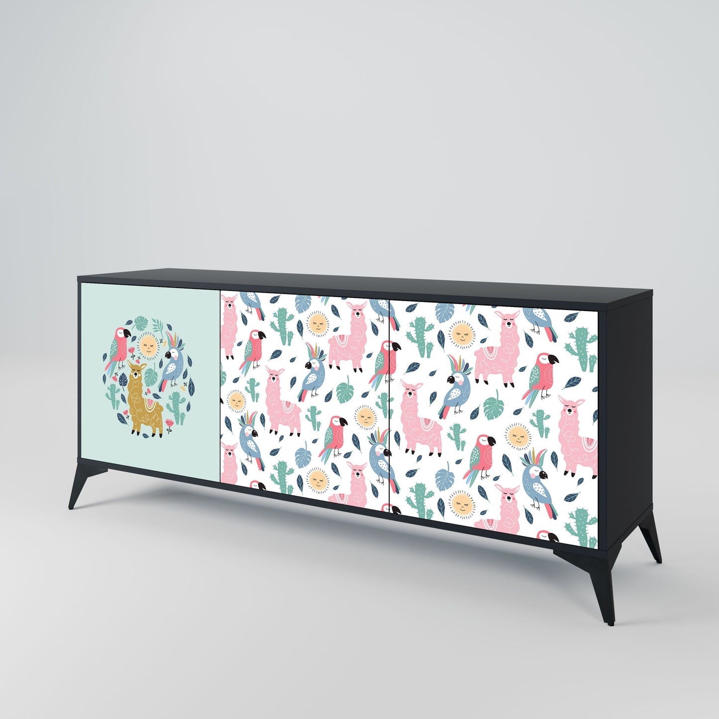 COLORFUL ALPACAS 3-Door Sideboard in Black Finish