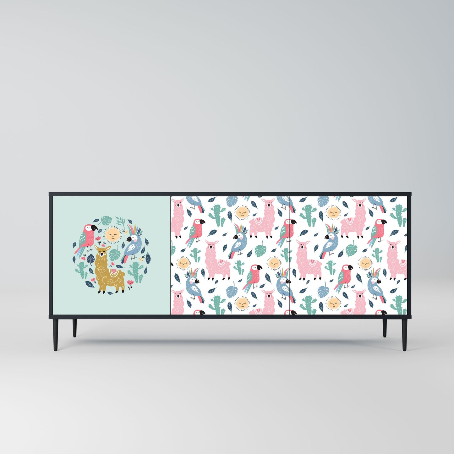COLORFUL ALPACAS 3-Door Sideboard in Black Finish