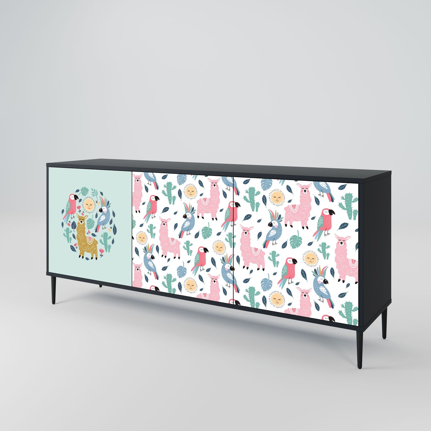COLORFUL ALPACAS 3-Door Sideboard in Black Finish