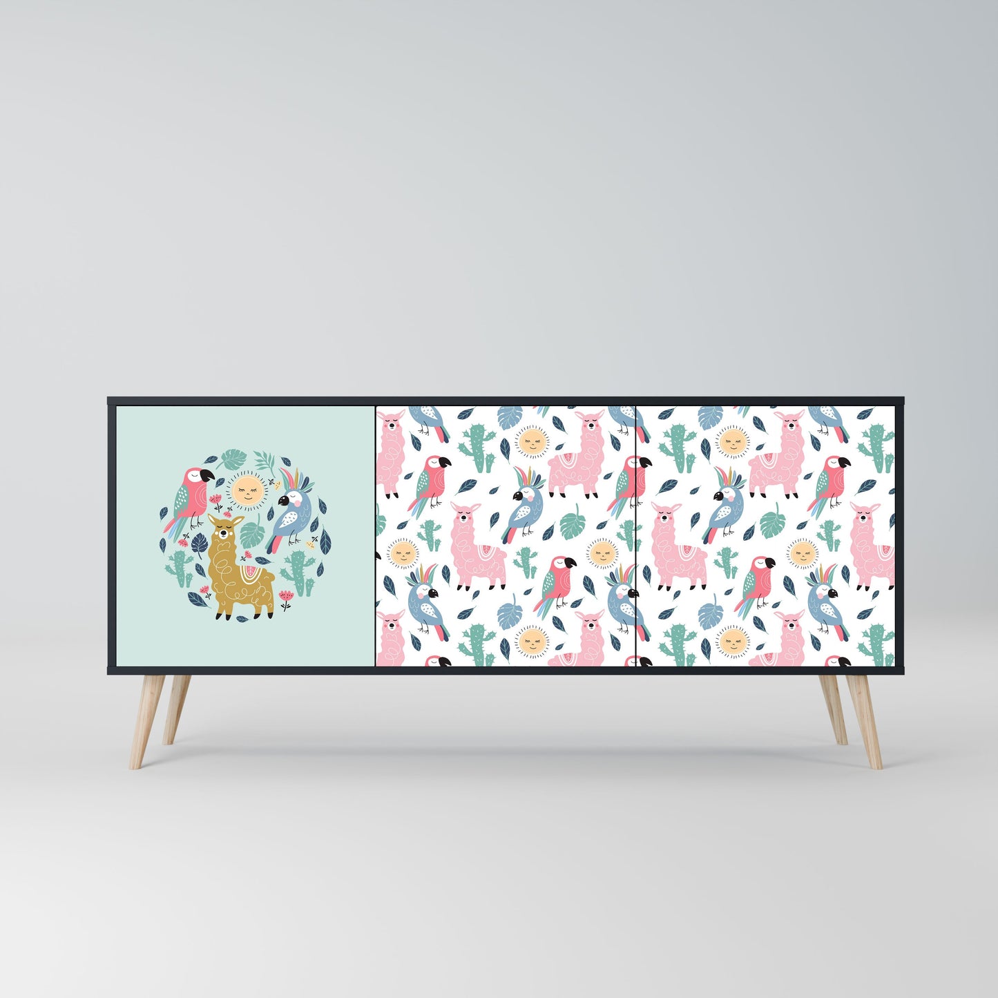 COLORFUL ALPACAS 3-Door Sideboard in Black Finish