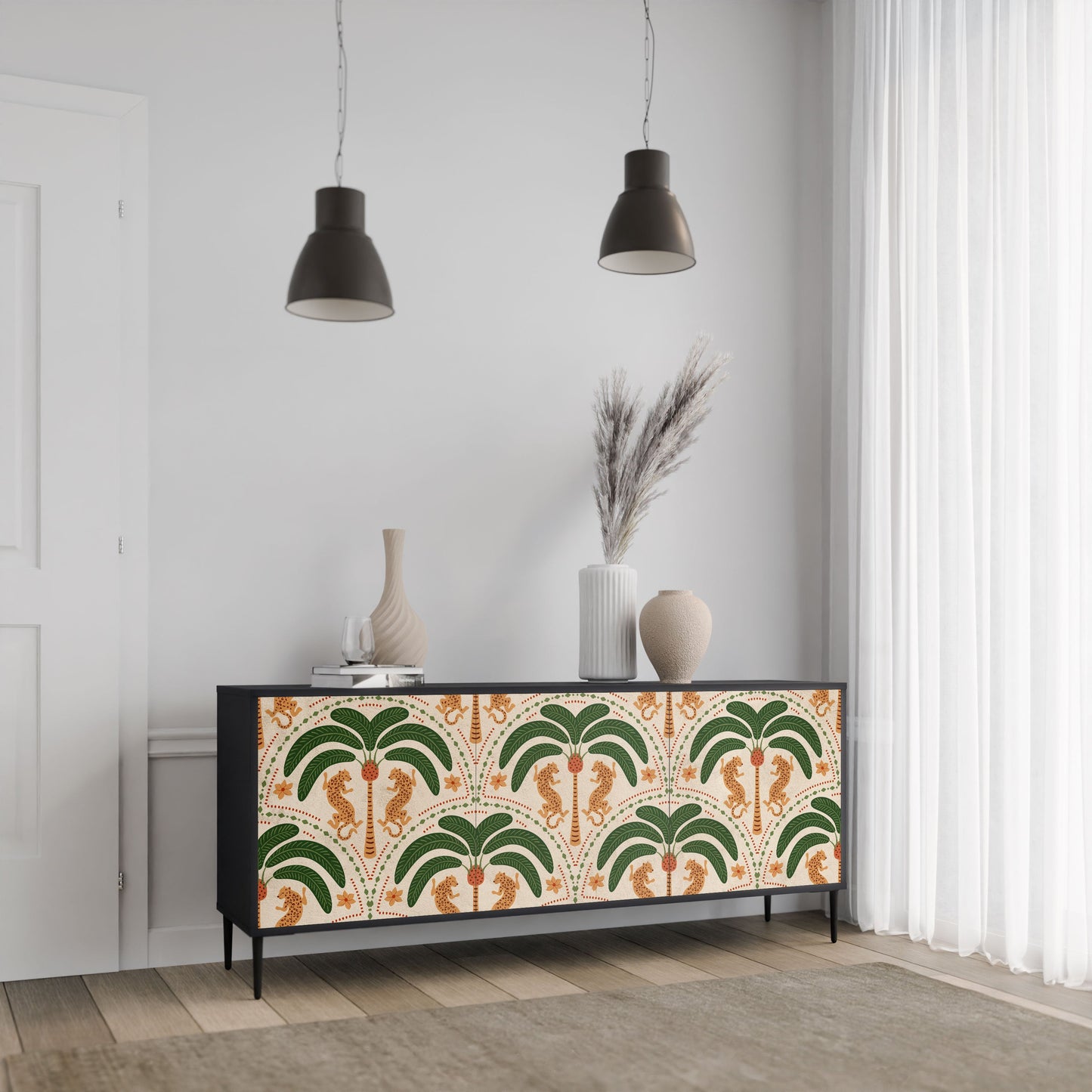 Credenza a 3 ante DANCING PREDATORS in finitura nera