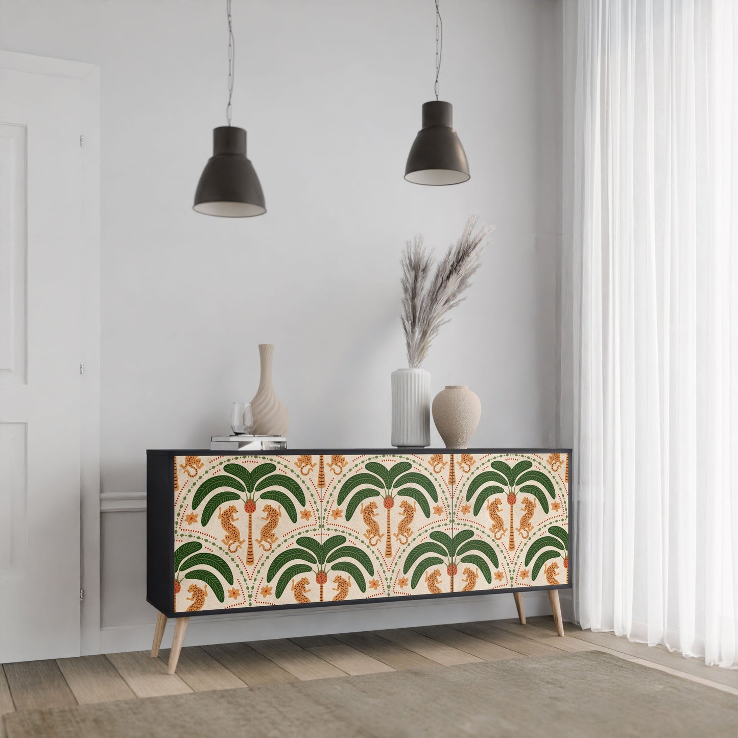 Credenza a 3 ante DANCING PREDATORS in finitura nera