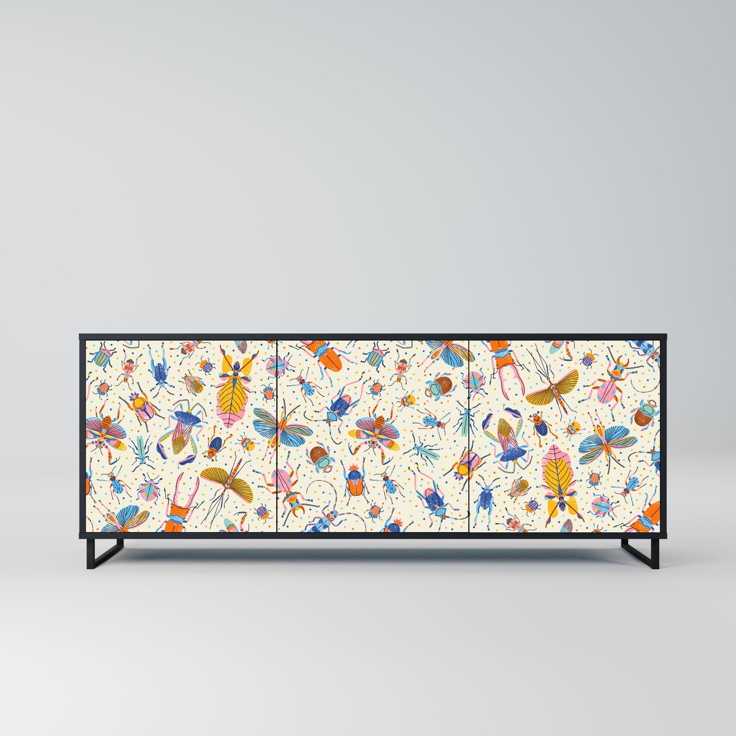 COLORFUL INSECTS 3-Door Sideboard in Black Finish