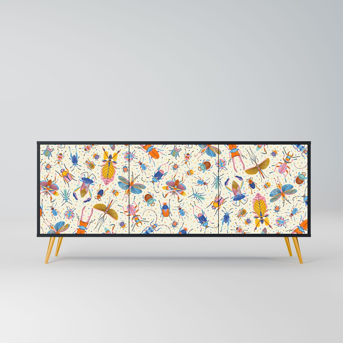 COLORFUL INSECTS 3-Door Sideboard in Black Finish
