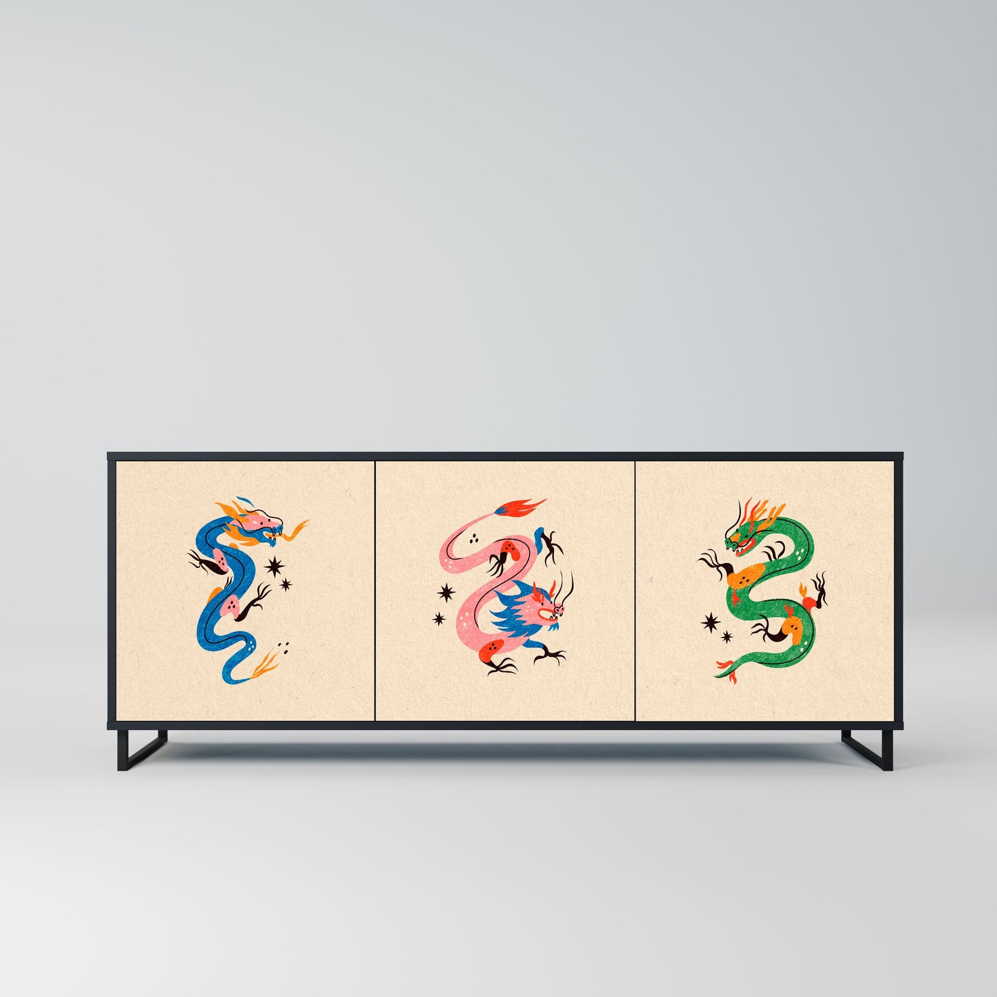 Credenza MITOLOGICA CREATURES a 3 ante in finitura nera