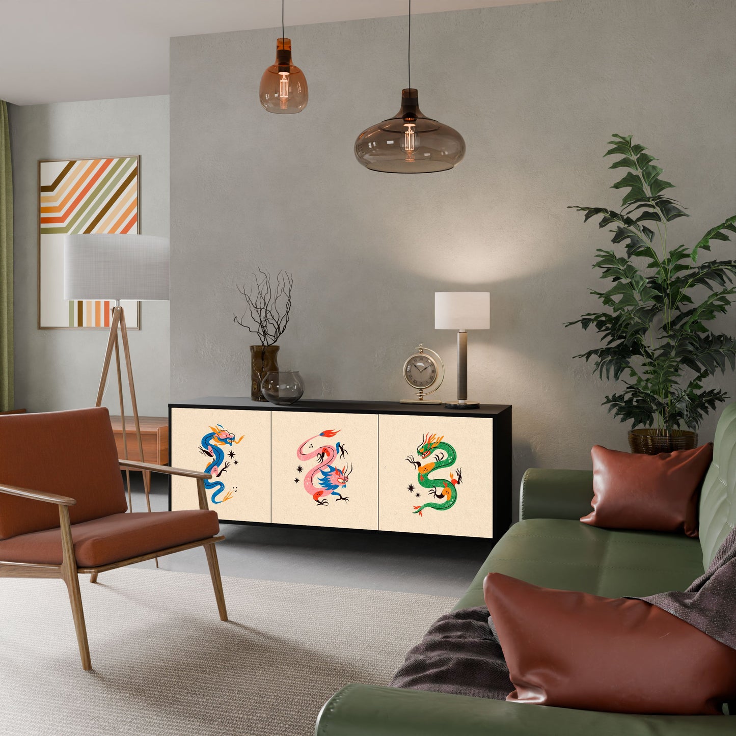 Credenza MITOLOGICA CREATURES a 3 ante in finitura nera