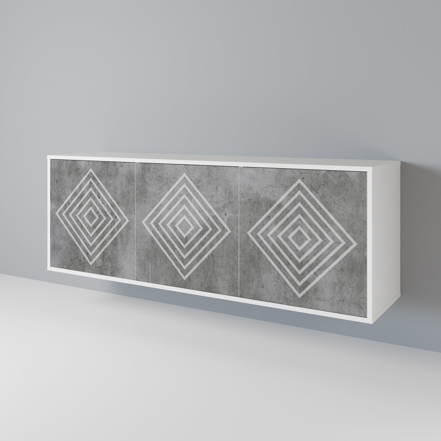 POLYGONAL ARTISTRY Madia a 3 Ante in Finitura Bianca