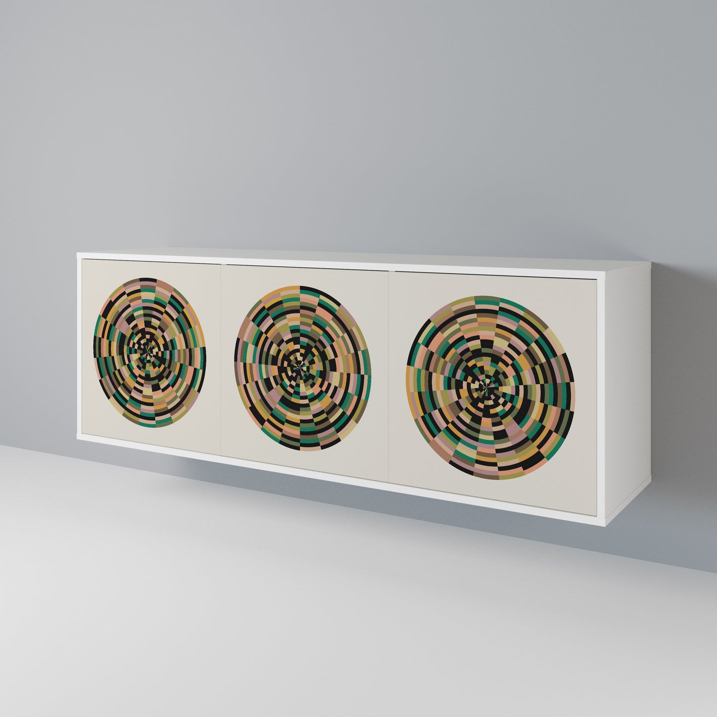 GREEN CIRCLES Madia a 3 Ante in Finitura Bianca