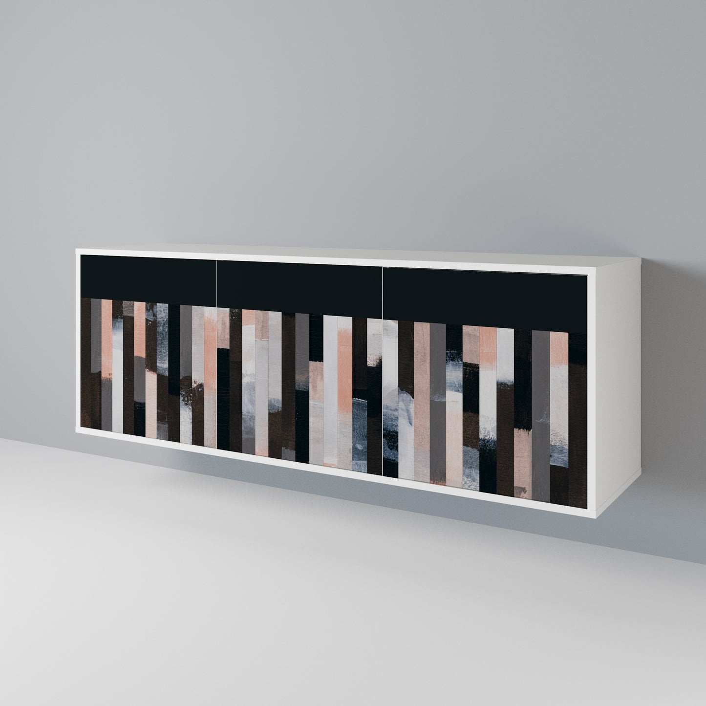 COLLAGE OF RECTANGLES 3-Door Sideboard in White Finish