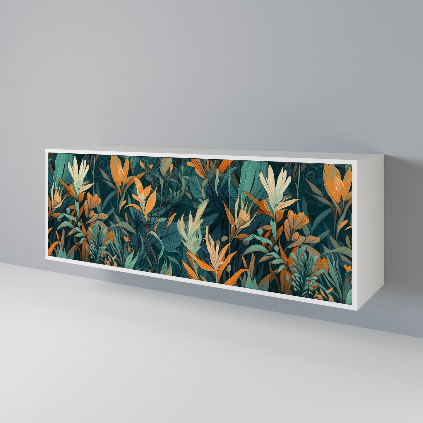 FLORAL SERENITY Madia a 3 Ante in Finitura Bianca