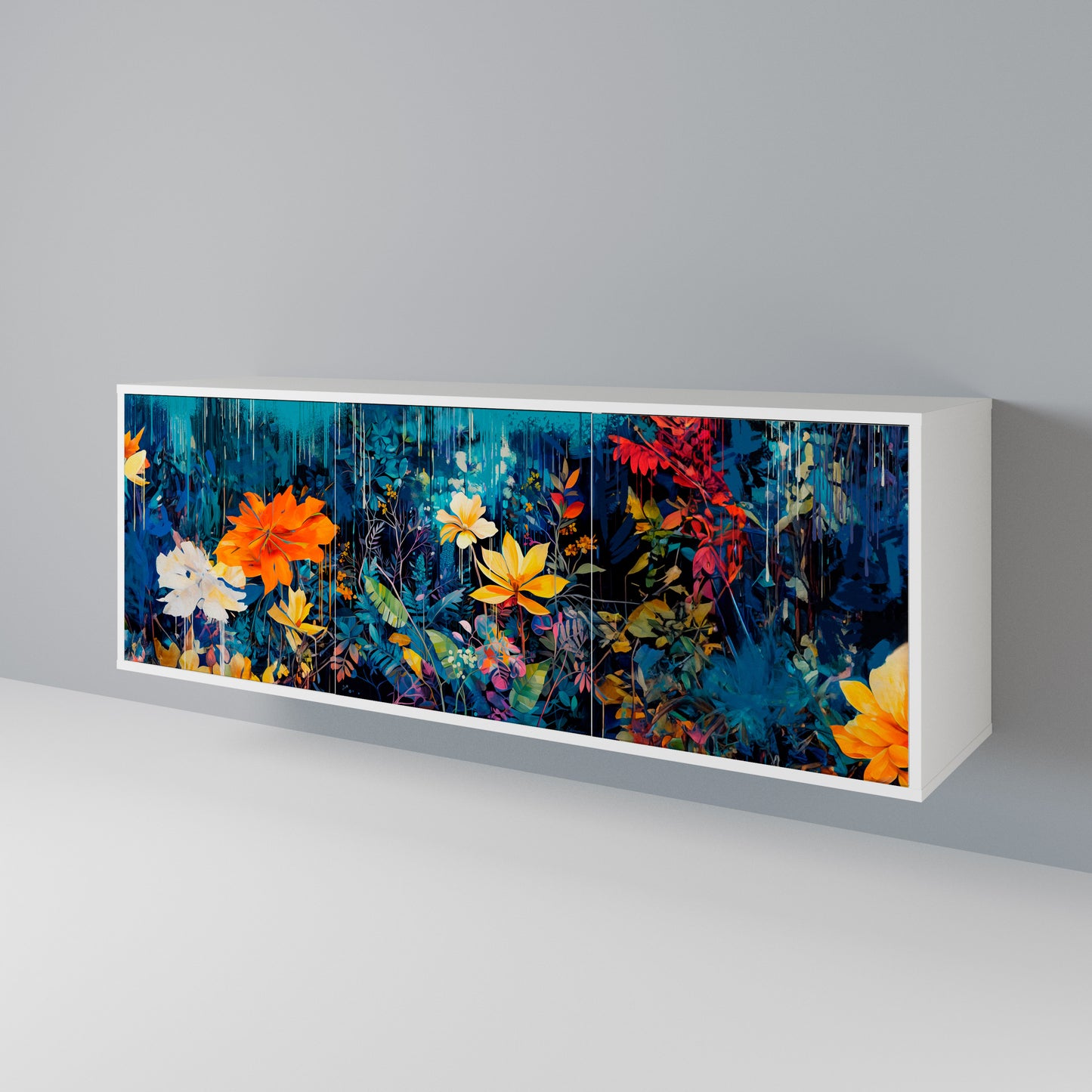 MIDNIGHT BLOSSOM Madia a 3 Ante in Finitura Bianca