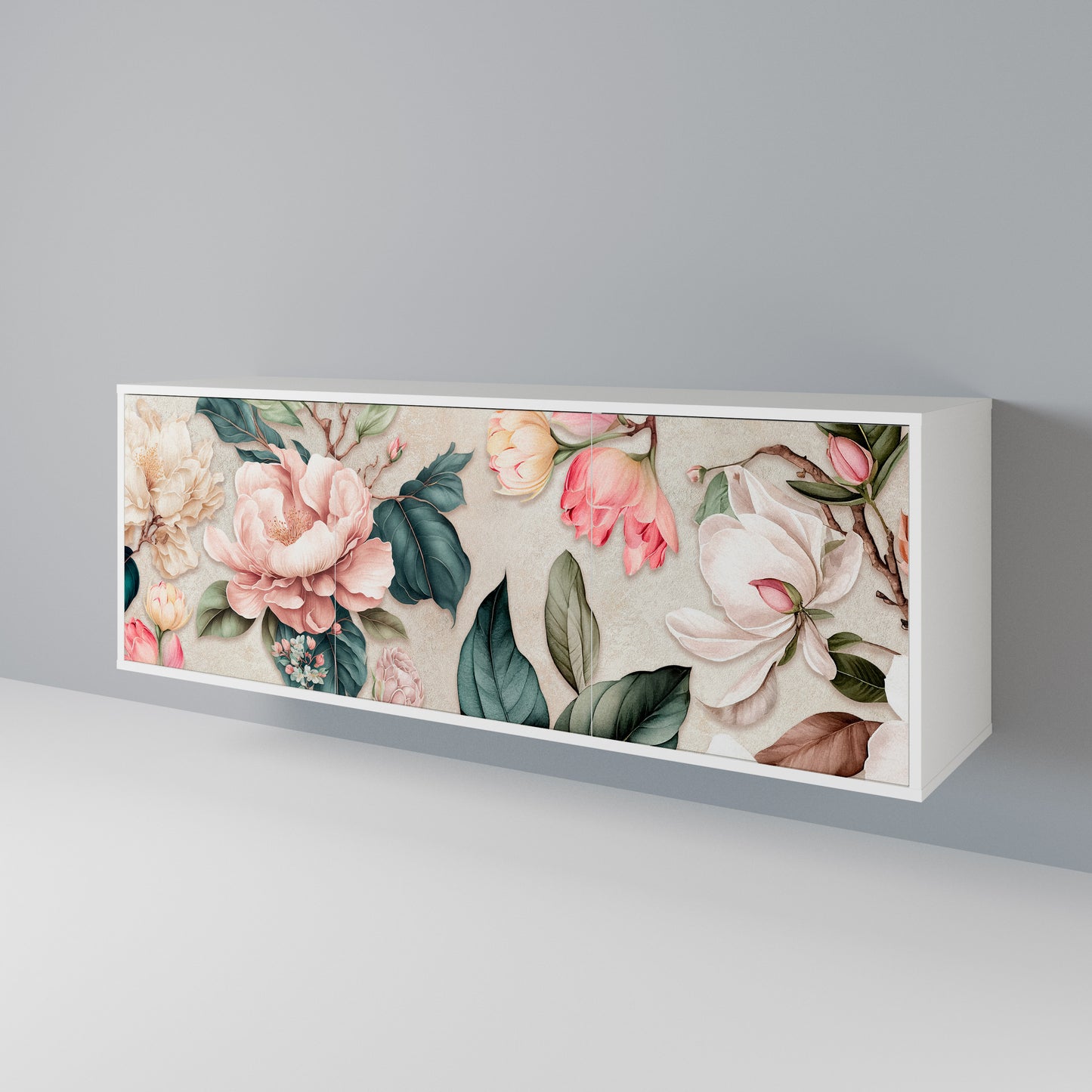 FLORAL GRACE 3-Door Sideboard in White Finish