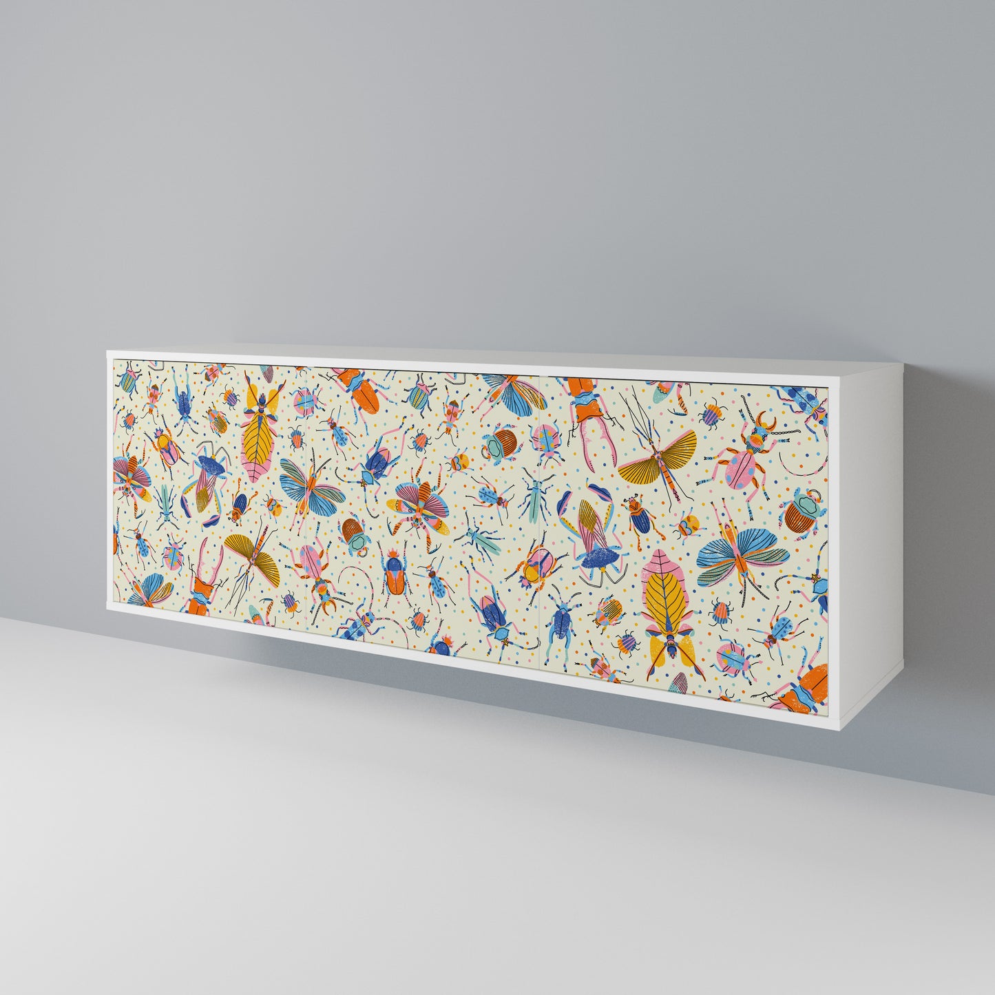 COLORFUL INSECTS 3-Door Sideboard in White Finish