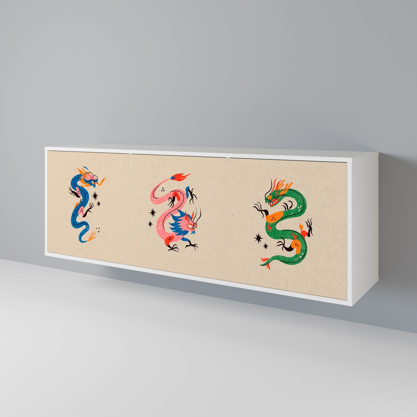 MYTHOLOGICAL CREATURES Madia a 3 Ante in Finitura Bianca