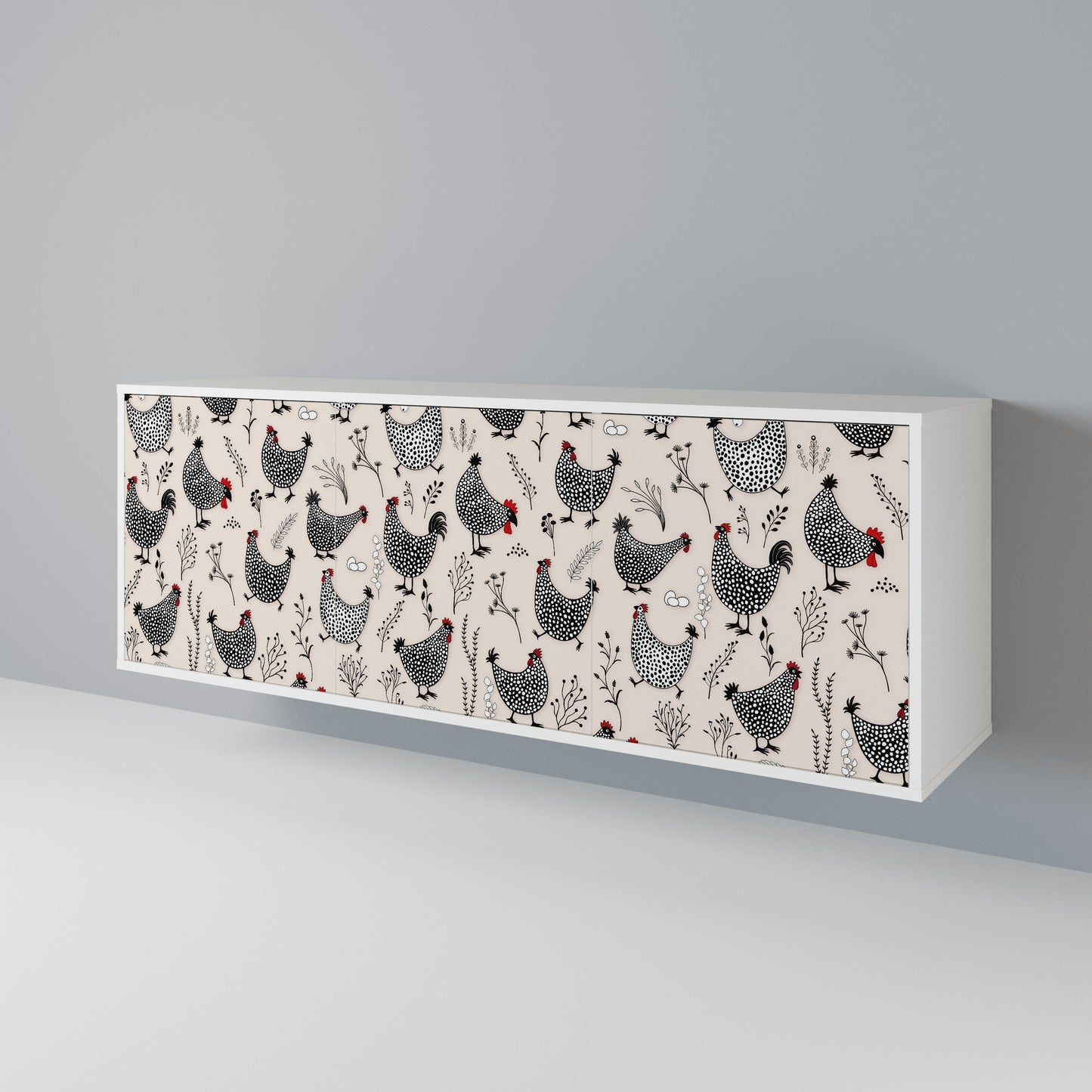 HAPPY HENS Madia a 3 Ante in Finitura Bianca