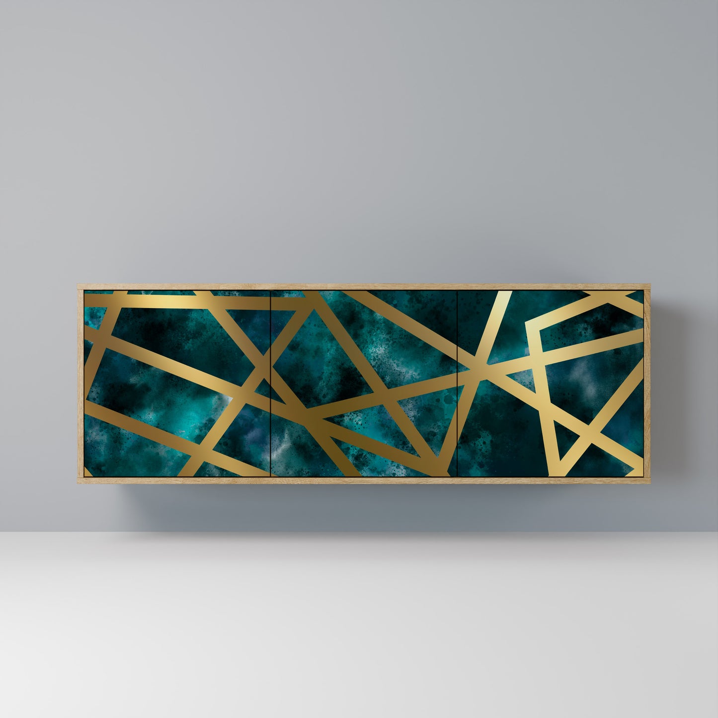 Credenza a 3 ante THE LABYRINTH OF GOLD in effetto rovere