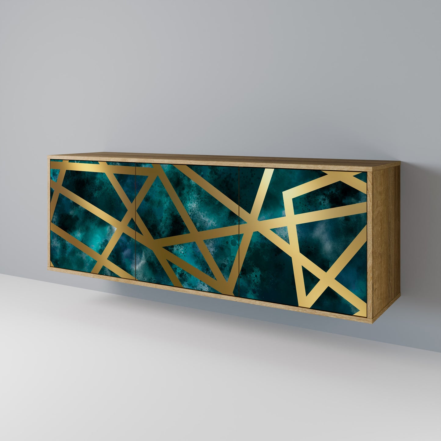 Credenza a 3 ante THE LABYRINTH OF GOLD in effetto rovere