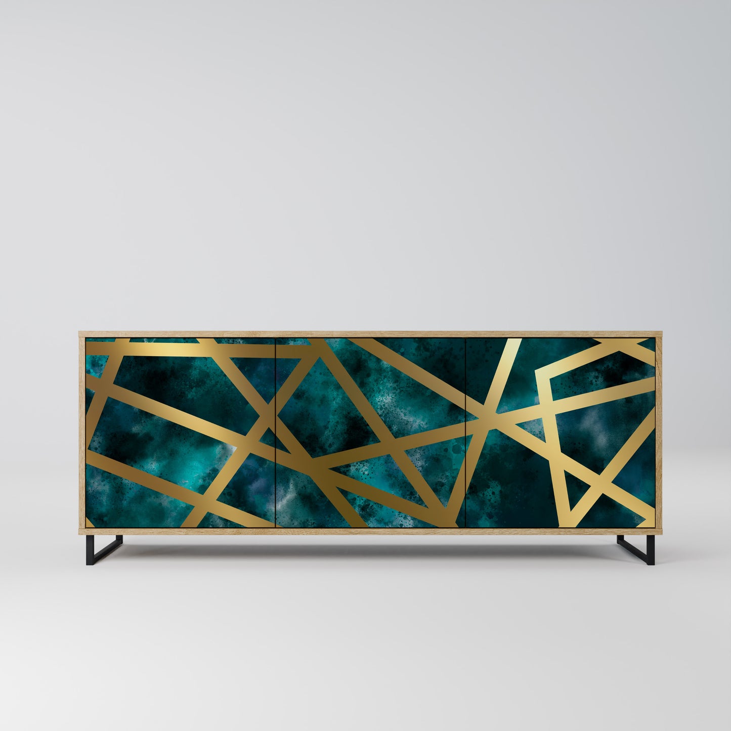 Credenza a 3 ante THE LABYRINTH OF GOLD in effetto rovere