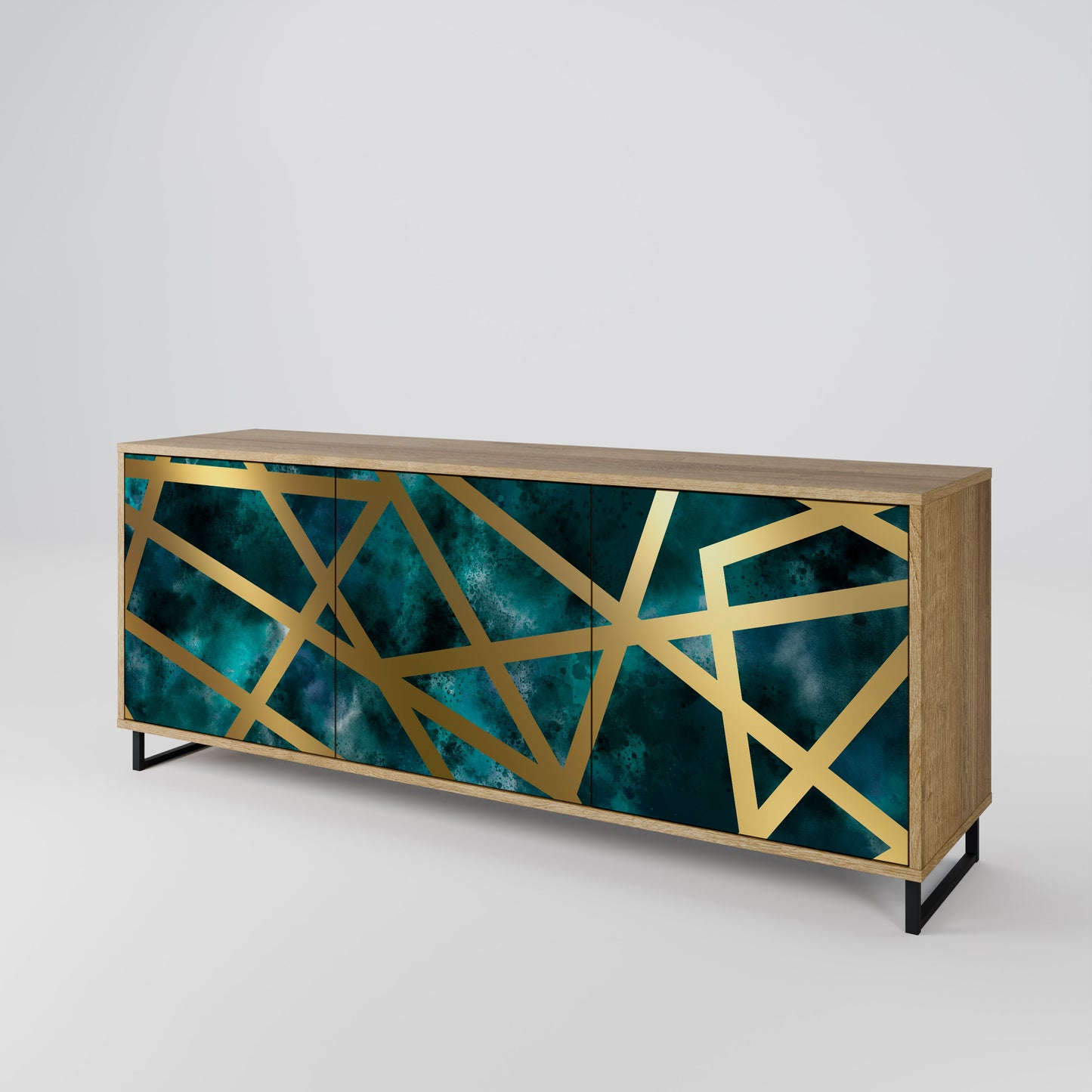 Credenza a 3 ante THE LABYRINTH OF GOLD in effetto rovere