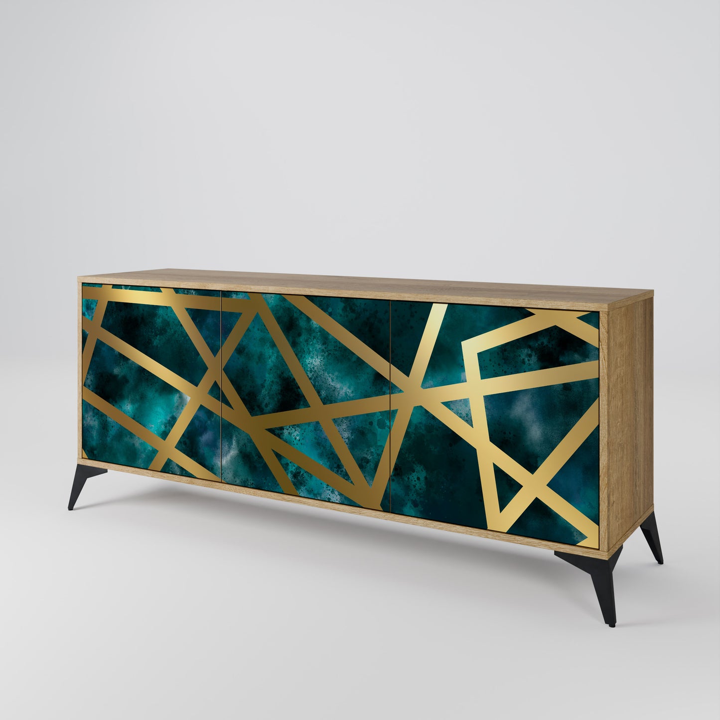 Credenza a 3 ante THE LABYRINTH OF GOLD in effetto rovere