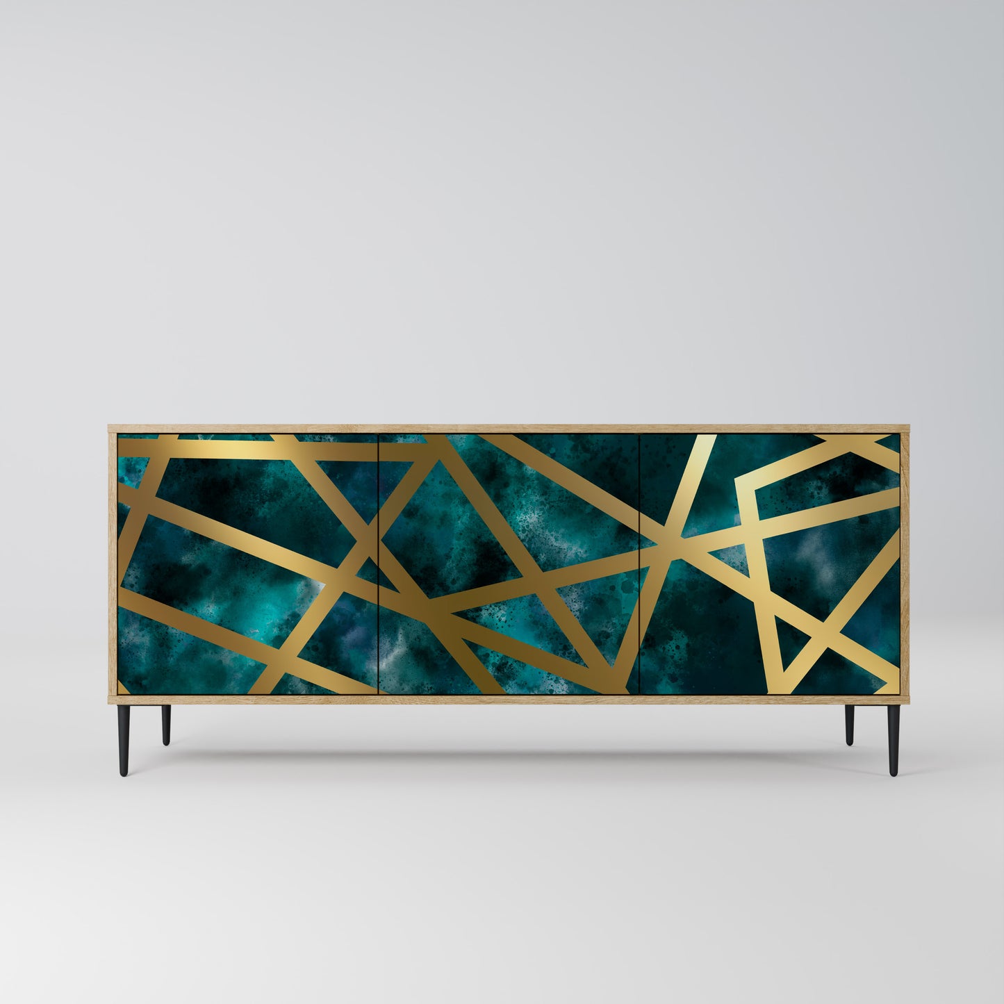 Credenza a 3 ante THE LABYRINTH OF GOLD in effetto rovere