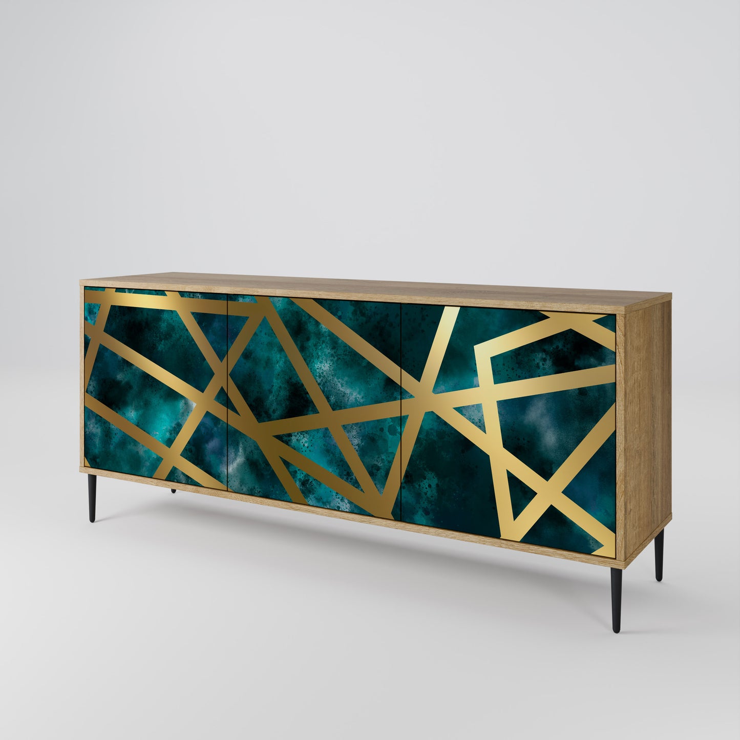 Credenza a 3 ante THE LABYRINTH OF GOLD in effetto rovere