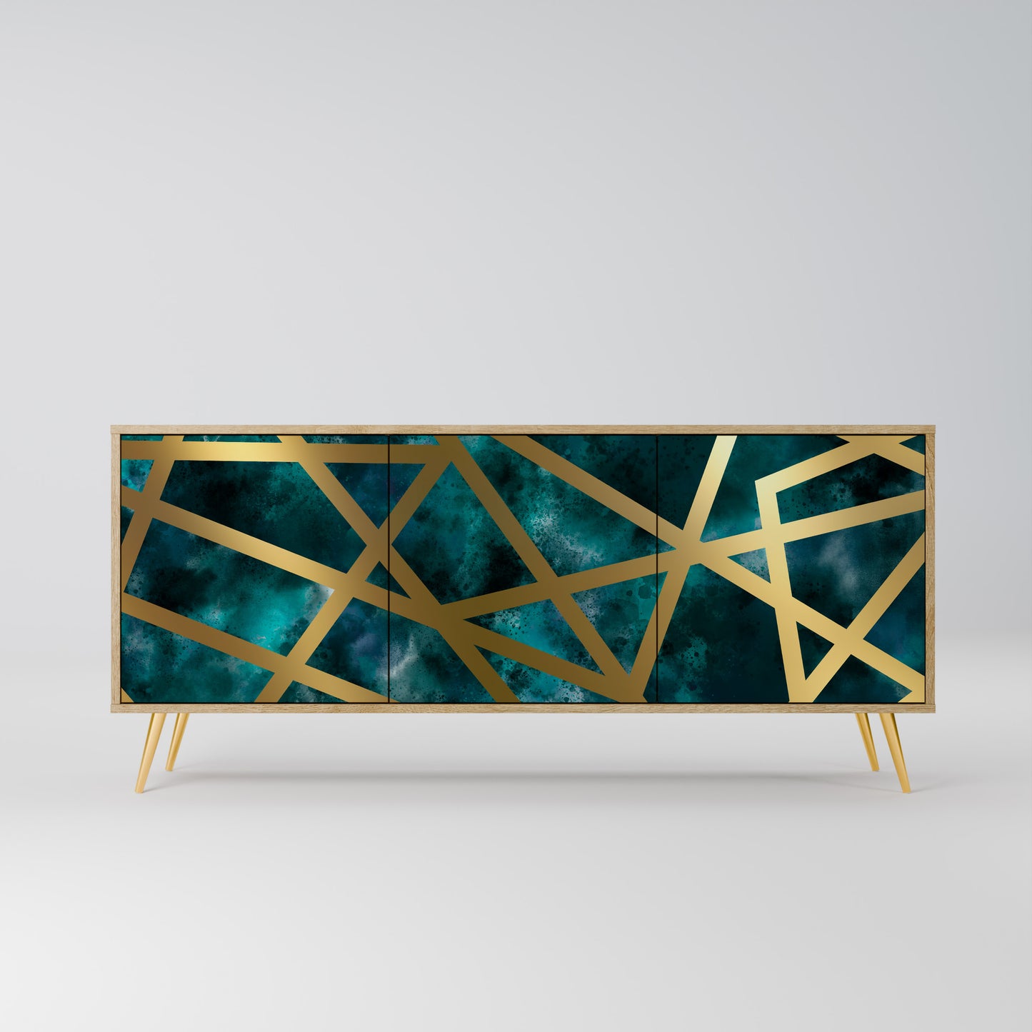 Credenza a 3 ante THE LABYRINTH OF GOLD in effetto rovere