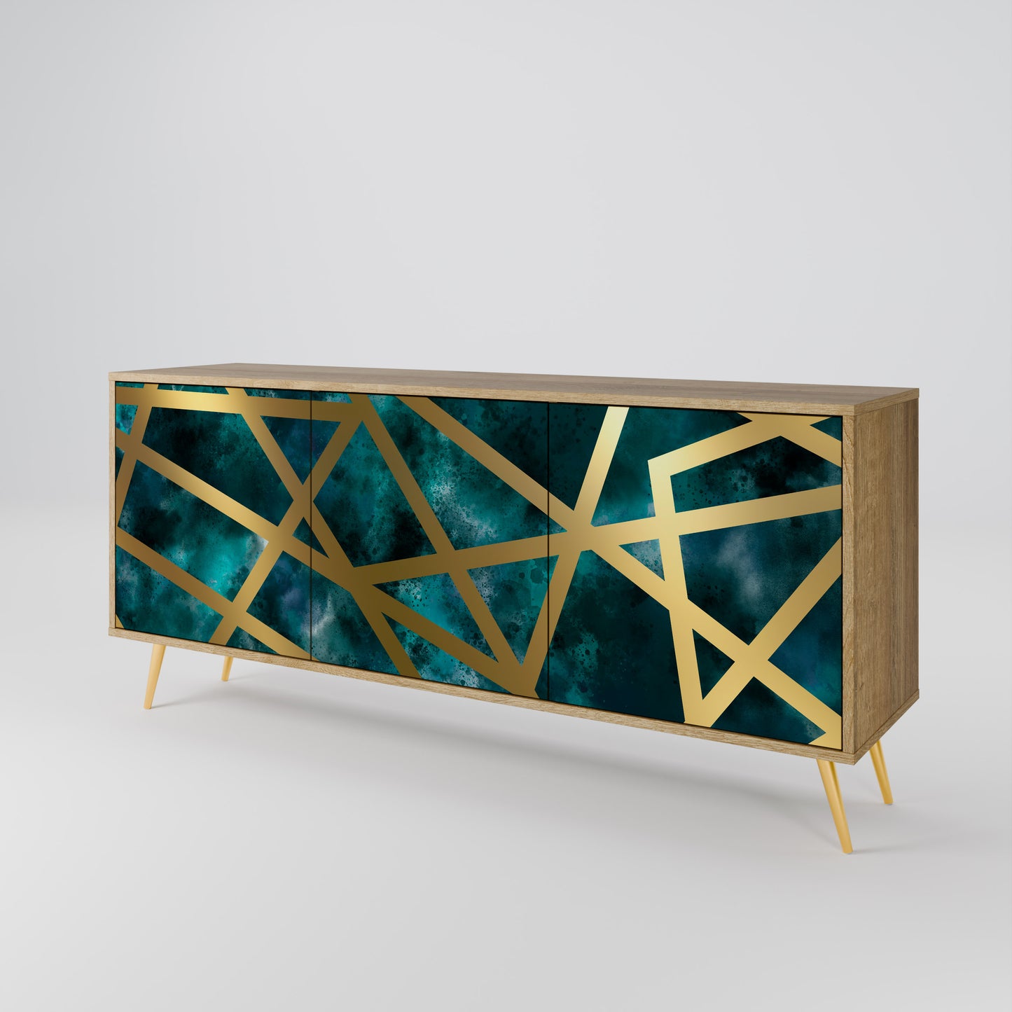 Credenza a 3 ante THE LABYRINTH OF GOLD in effetto rovere