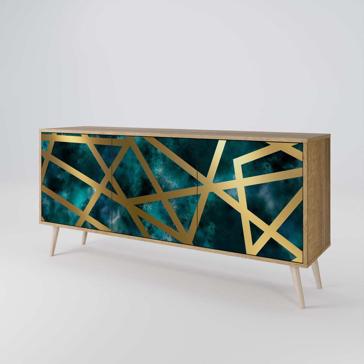 Credenza a 3 ante THE LABYRINTH OF GOLD in effetto rovere
