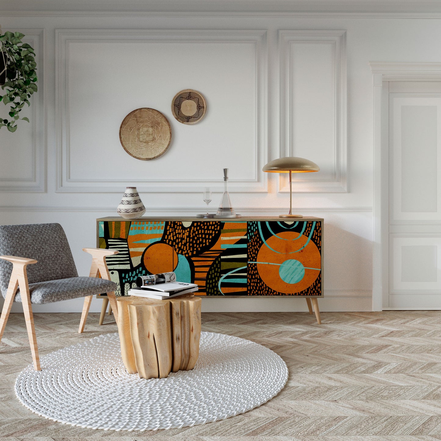 Credenza GEODE GLIMMER a 3 ante effetto rovere