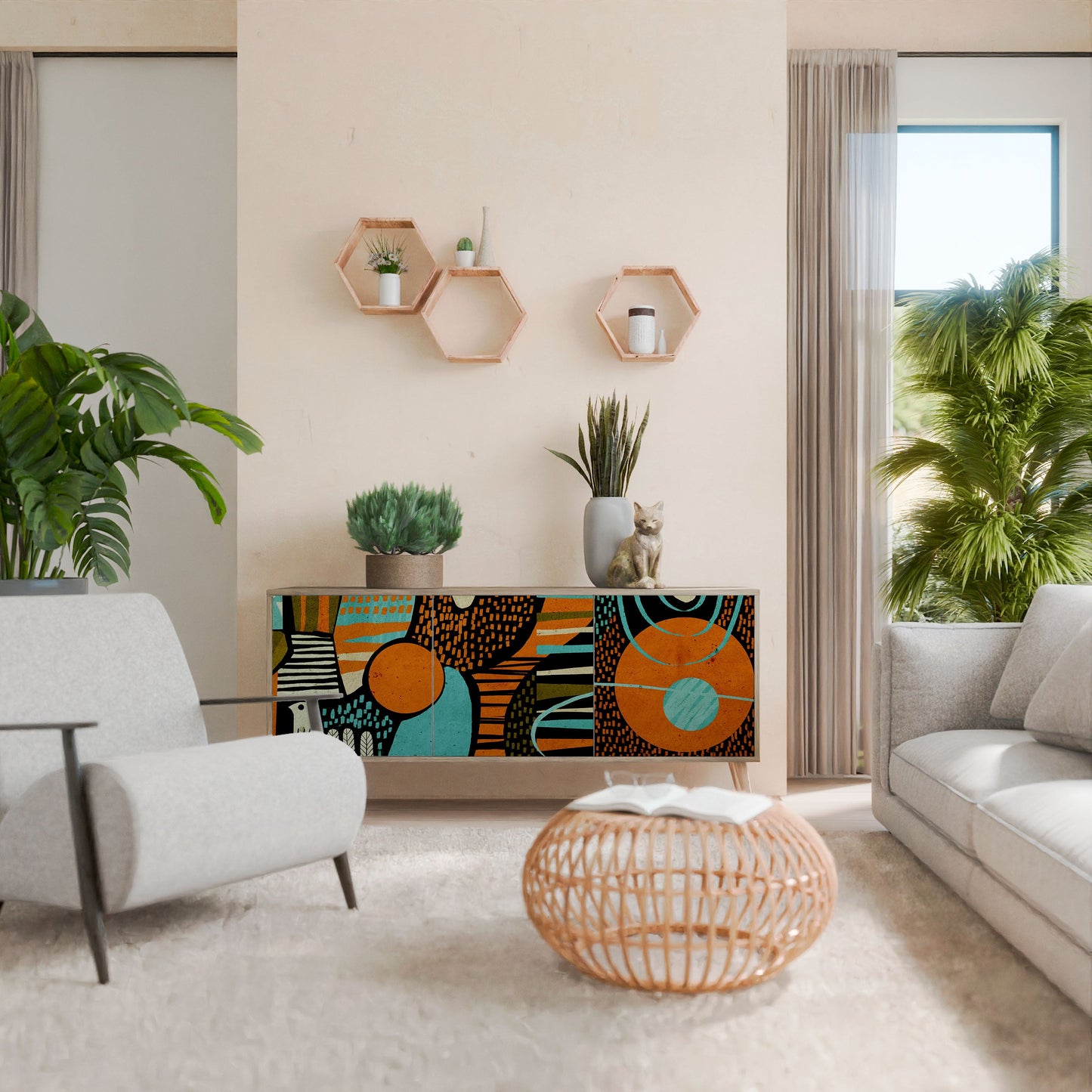 Credenza GEODE GLIMMER a 3 ante effetto rovere