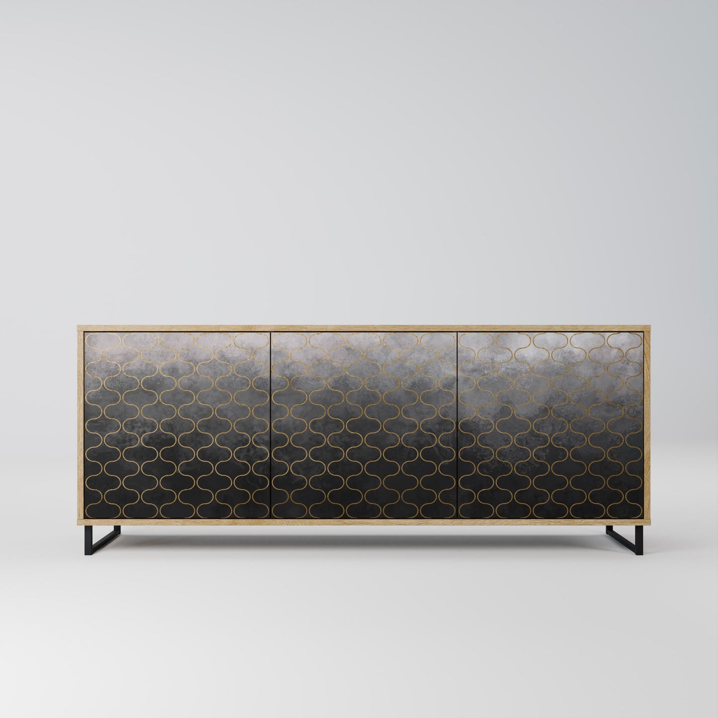 TESSELATED GRAYISH 3-Door Sideboard in Oak Effect