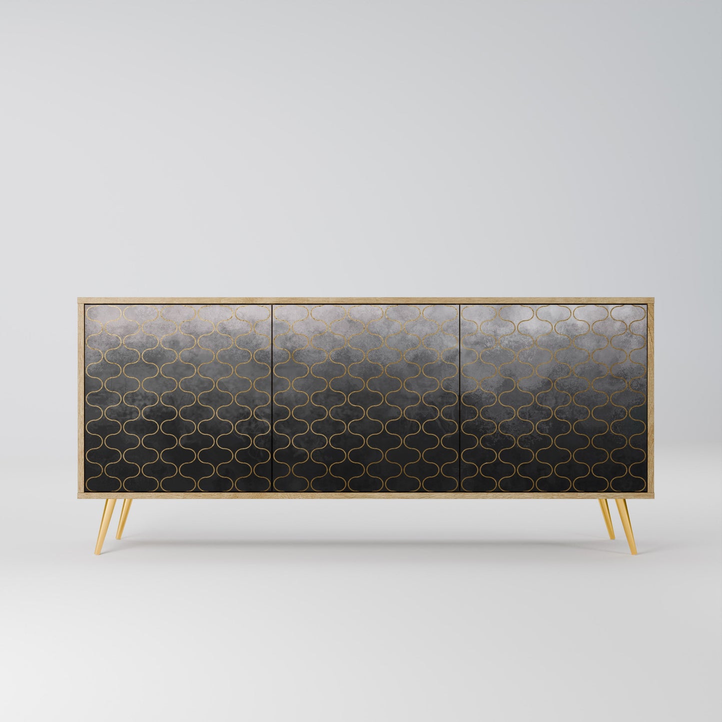 TESSELATED GRAYISH 3-Door Sideboard in Oak Effect