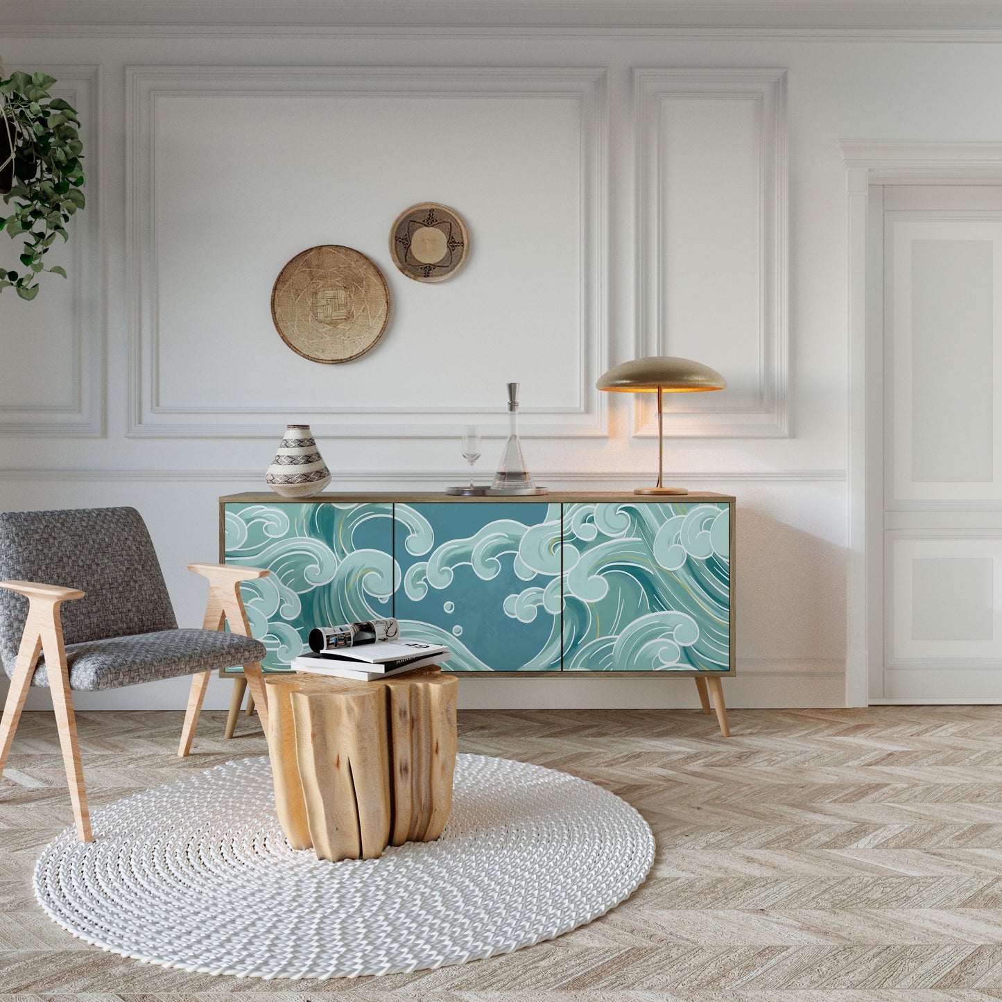 Credenza a 3 ante ASIAN SWAY in effetto rovere