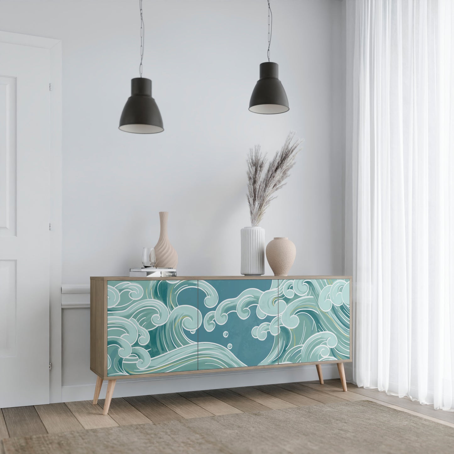 Credenza a 3 ante ASIAN SWAY in effetto rovere