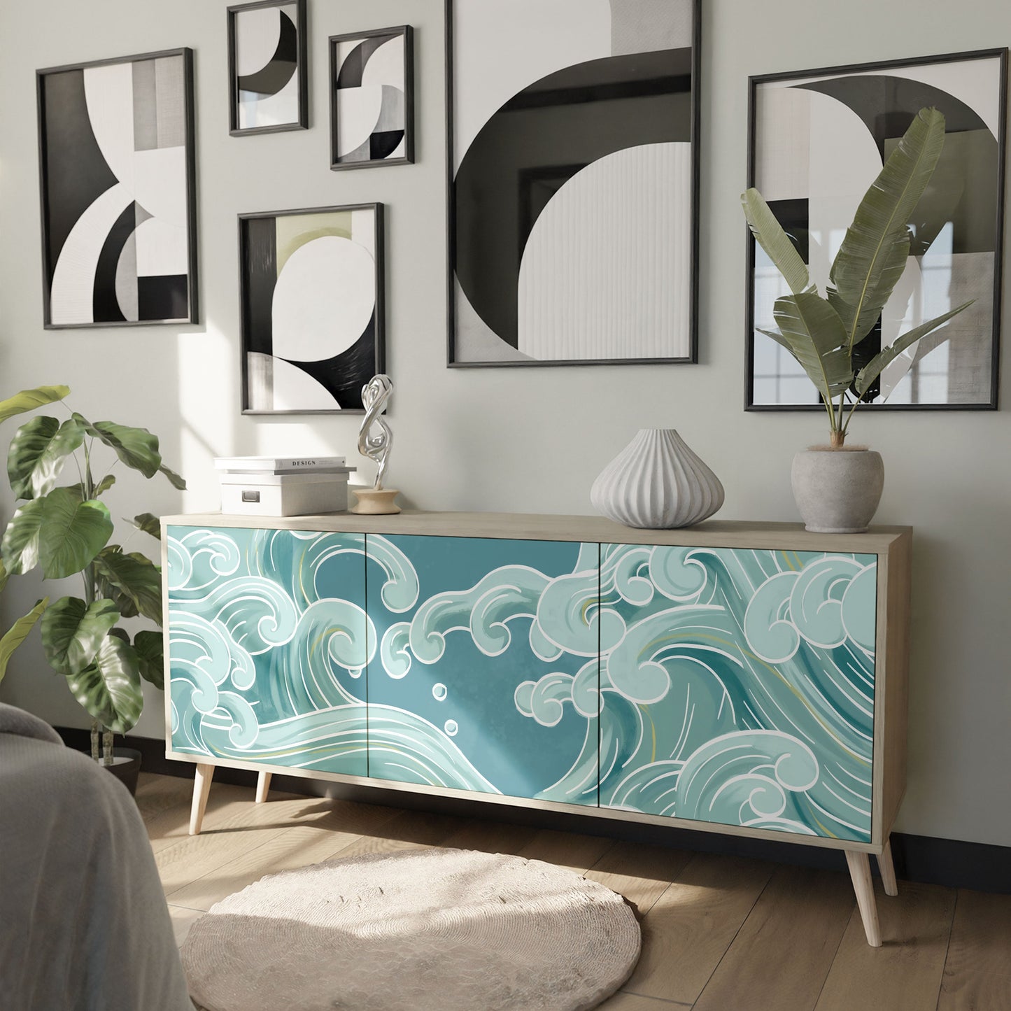 Credenza a 3 ante ASIAN SWAY in effetto rovere