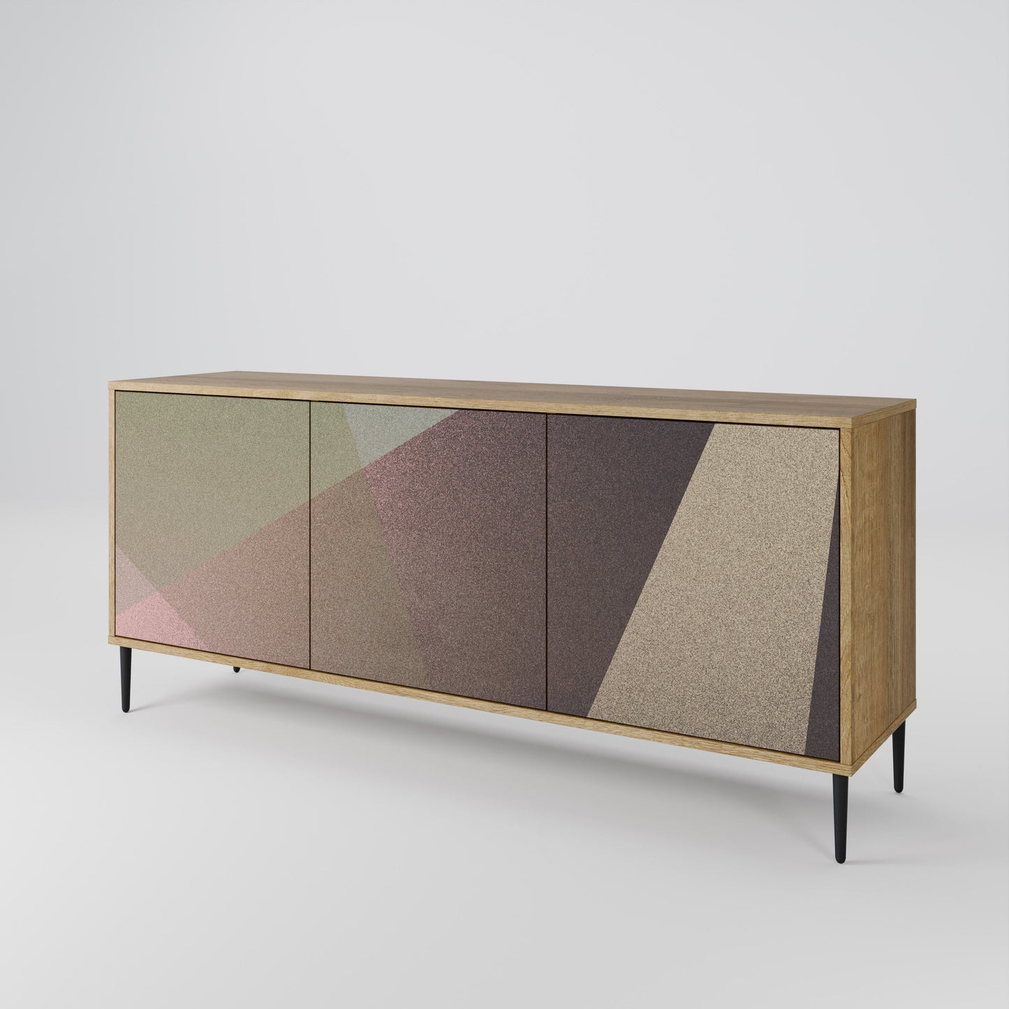 BEIGE GEOMETRY 3-Door Sideboard in Oak Effect