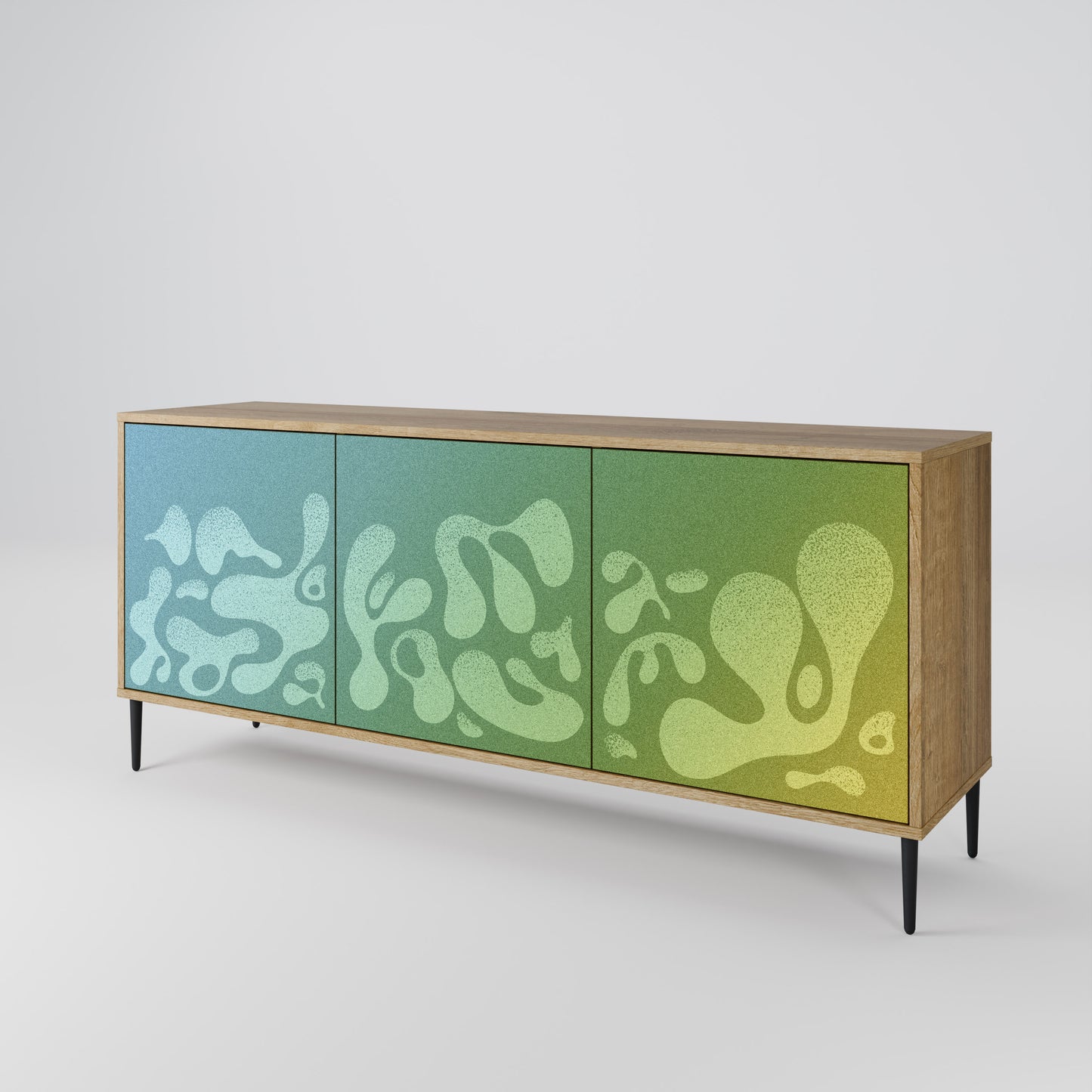 IRREGULAR BLUE 3-Door Sideboard in Oak Effect