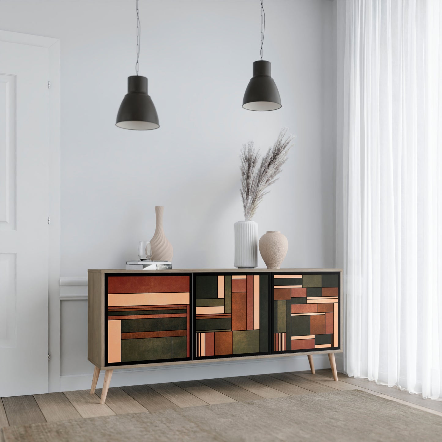 Credenza a 3 ante FIGURES OF NATURE in effetto rovere