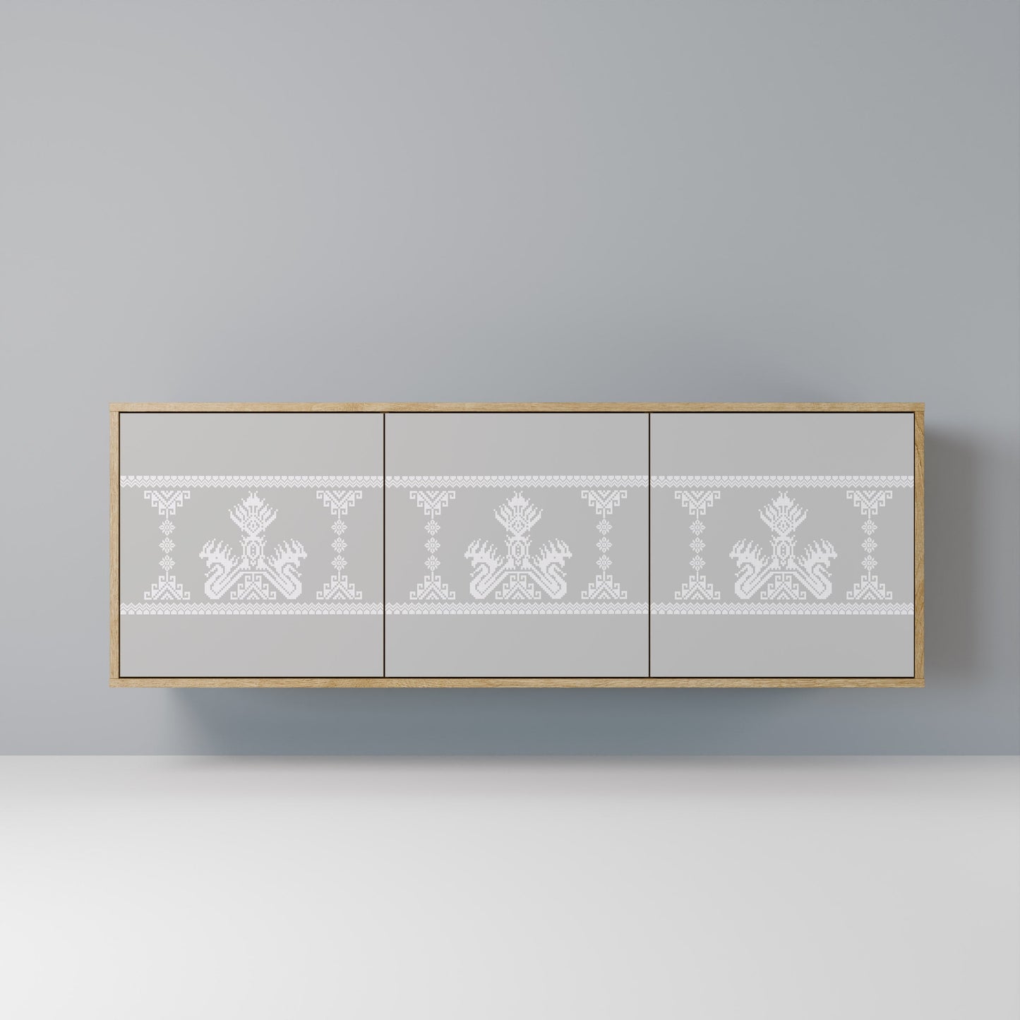 THAI GRAY 3-Door Sideboard in Oak Effect