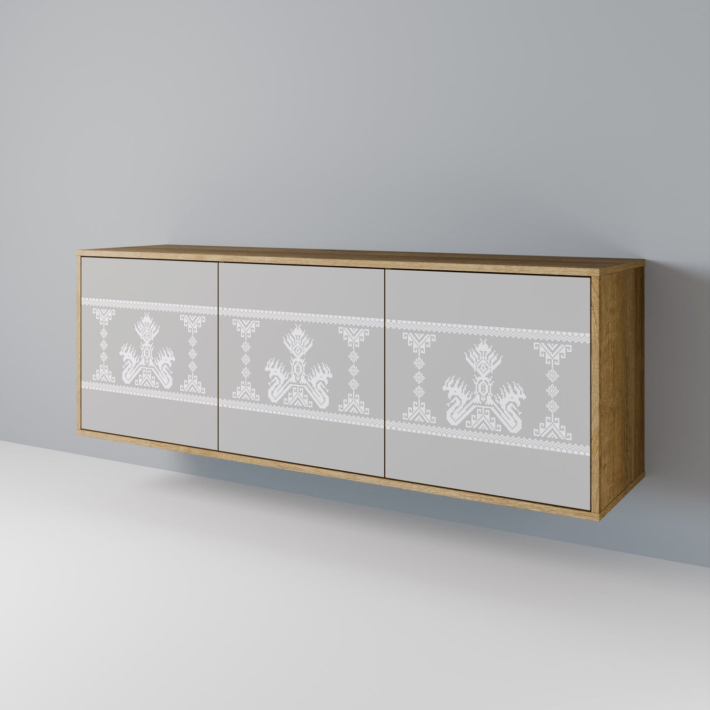 THAI GRAY 3-Door Sideboard in Oak Effect