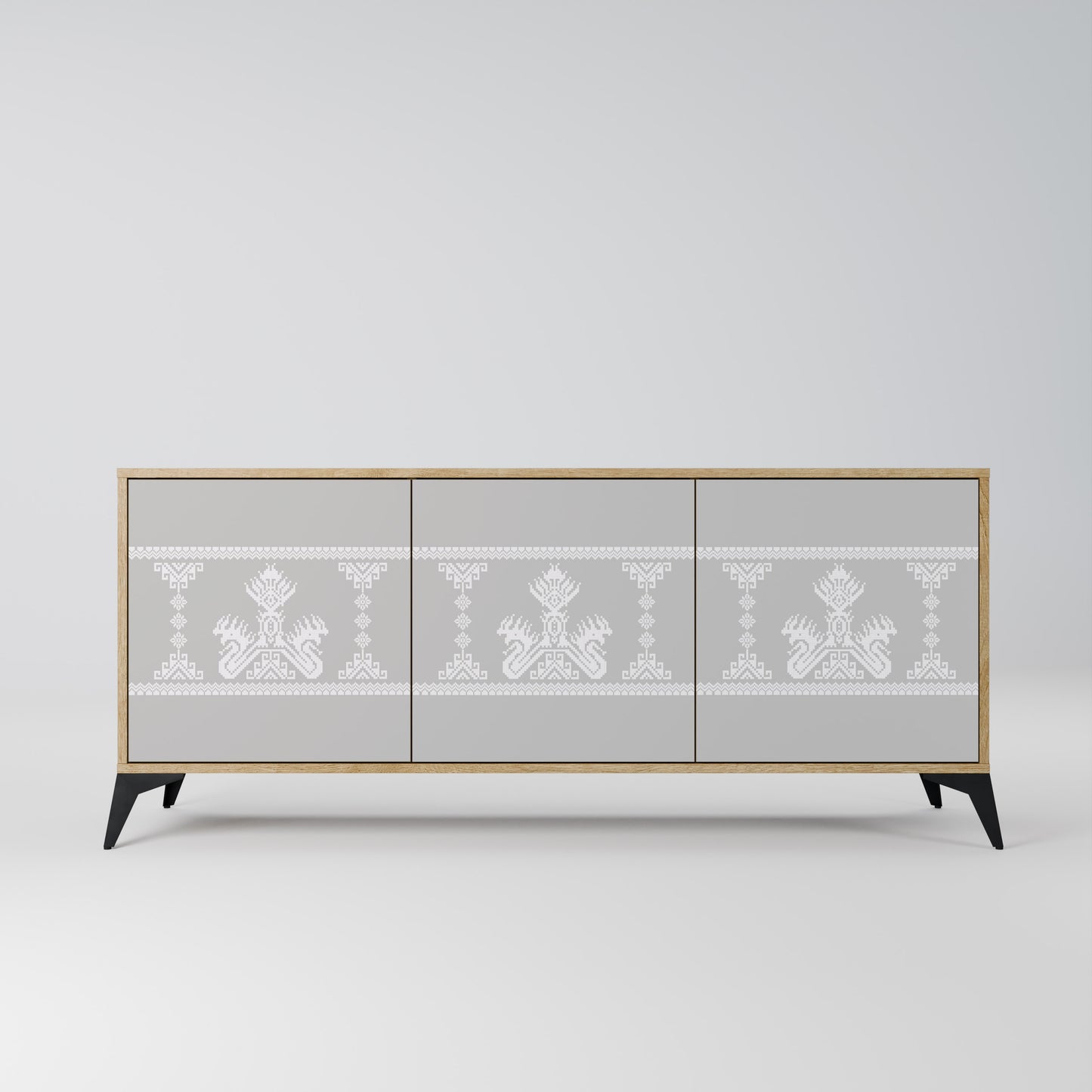 THAI GRAY 3-Door Sideboard in Oak Effect