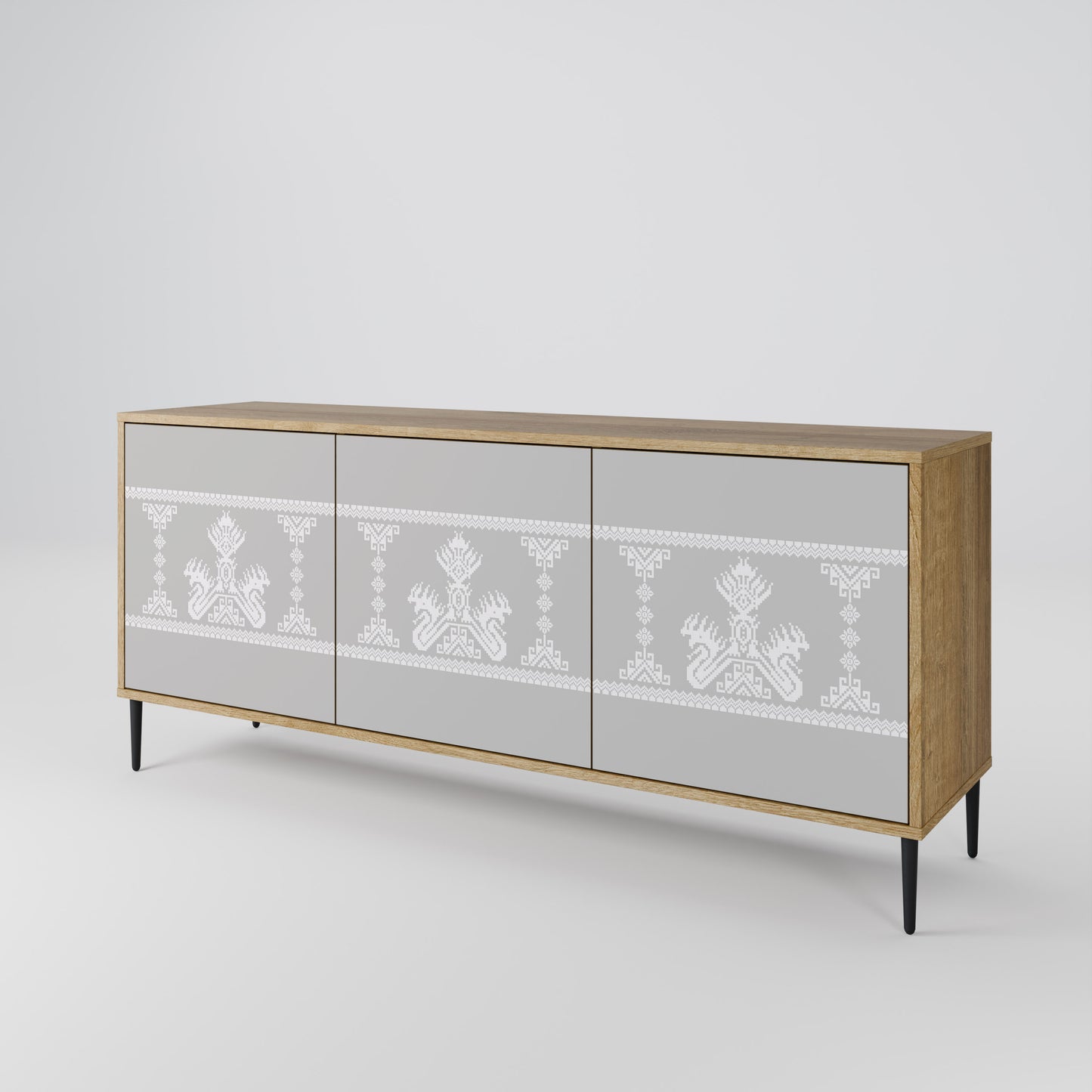 THAI GRAY 3-Door Sideboard in Oak Effect