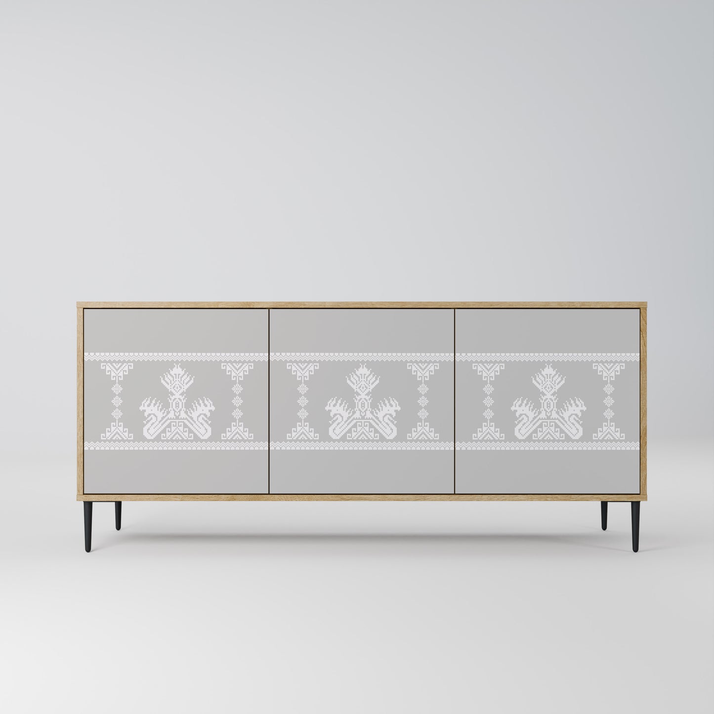 THAI GRAY 3-Door Sideboard in Oak Effect