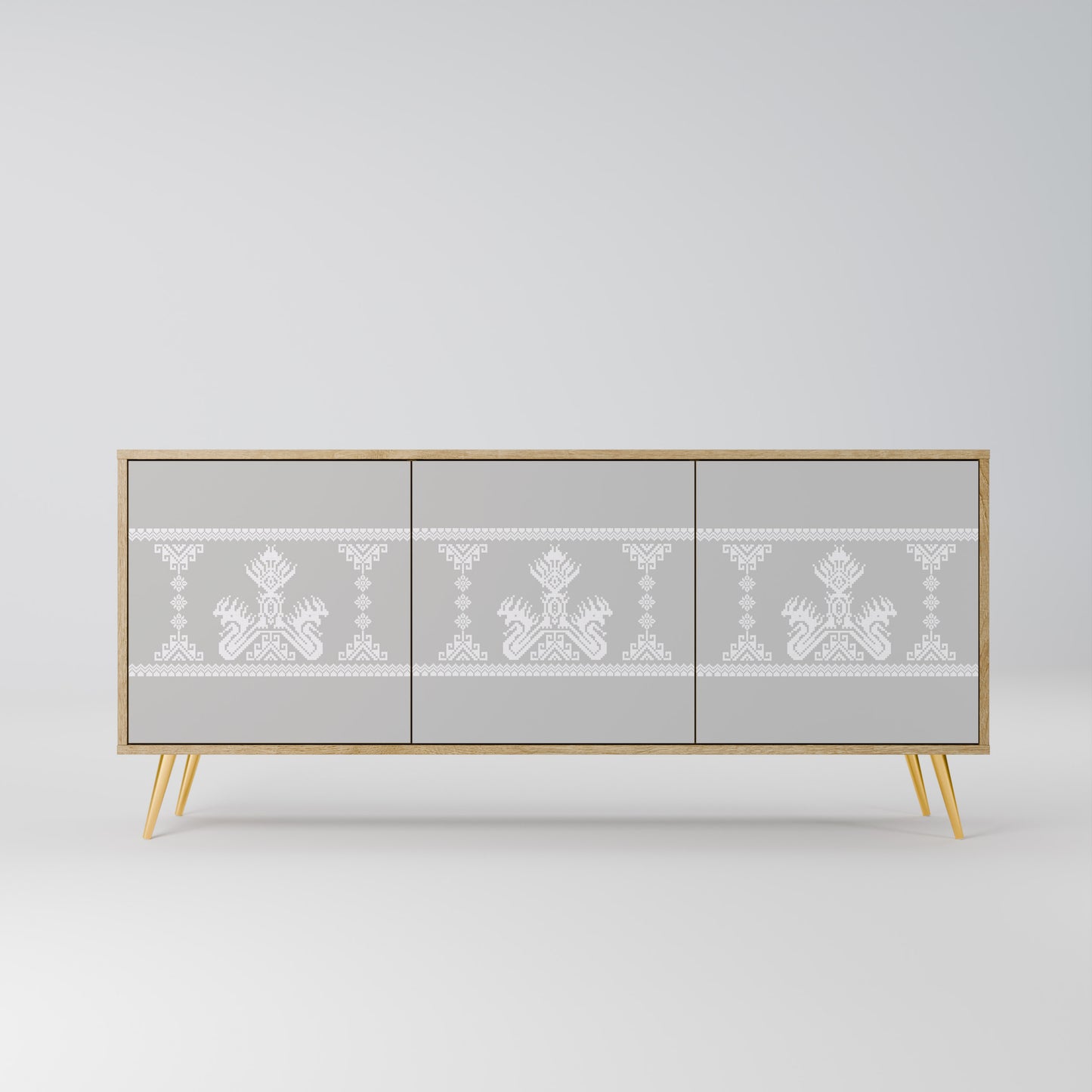 THAI GRAY 3-Door Sideboard in Oak Effect