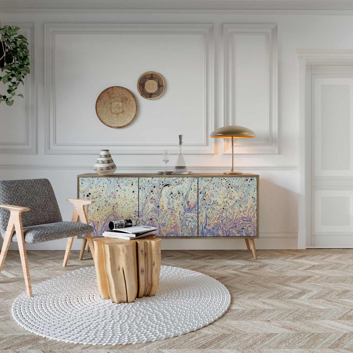 Credenza a 3 ante MOSAIC OF COLORS in effetto rovere