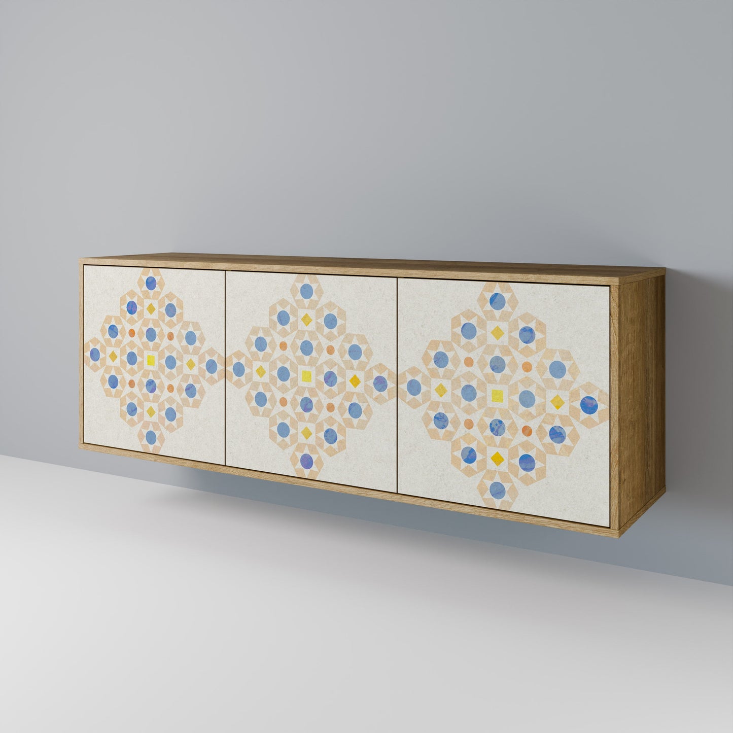 Credenza a 3 ante PATTERNED PRISM in effetto rovere