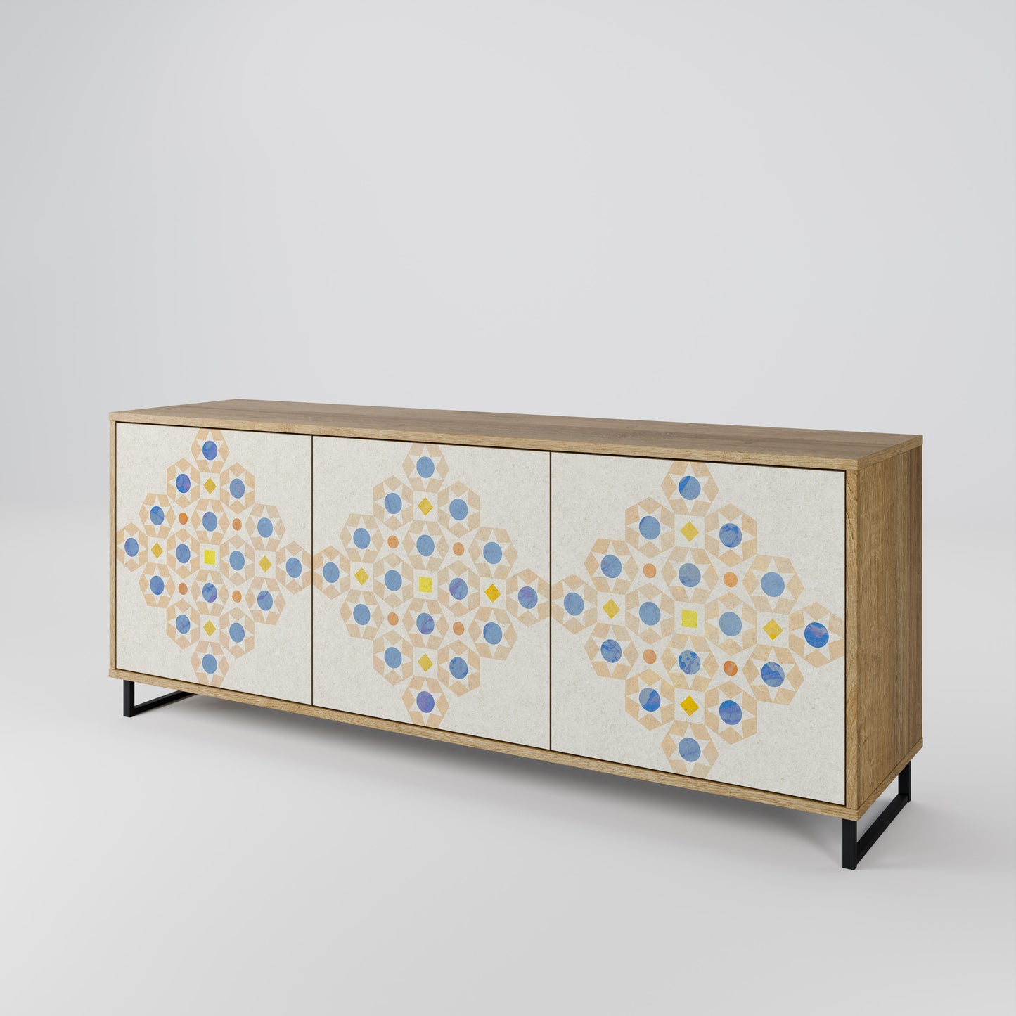 Credenza a 3 ante PATTERNED PRISM in effetto rovere